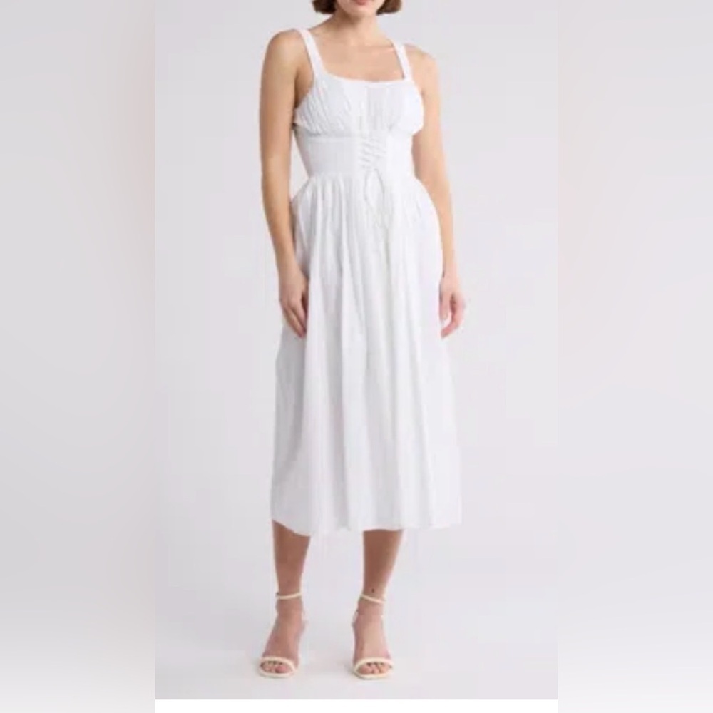 NWOT MAISIE Corset Cotton Midi Dress In White size M